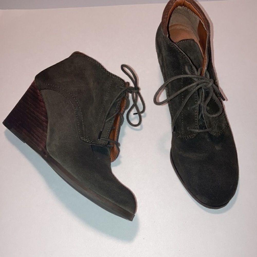 Lucky Brand suede leather army green 3” wedges